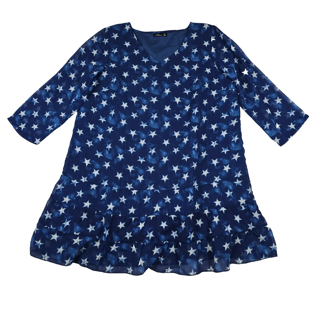 Phool Women's Size XL 3/4 Sleeve Navy Blue Stars Lined Mini Dressβ